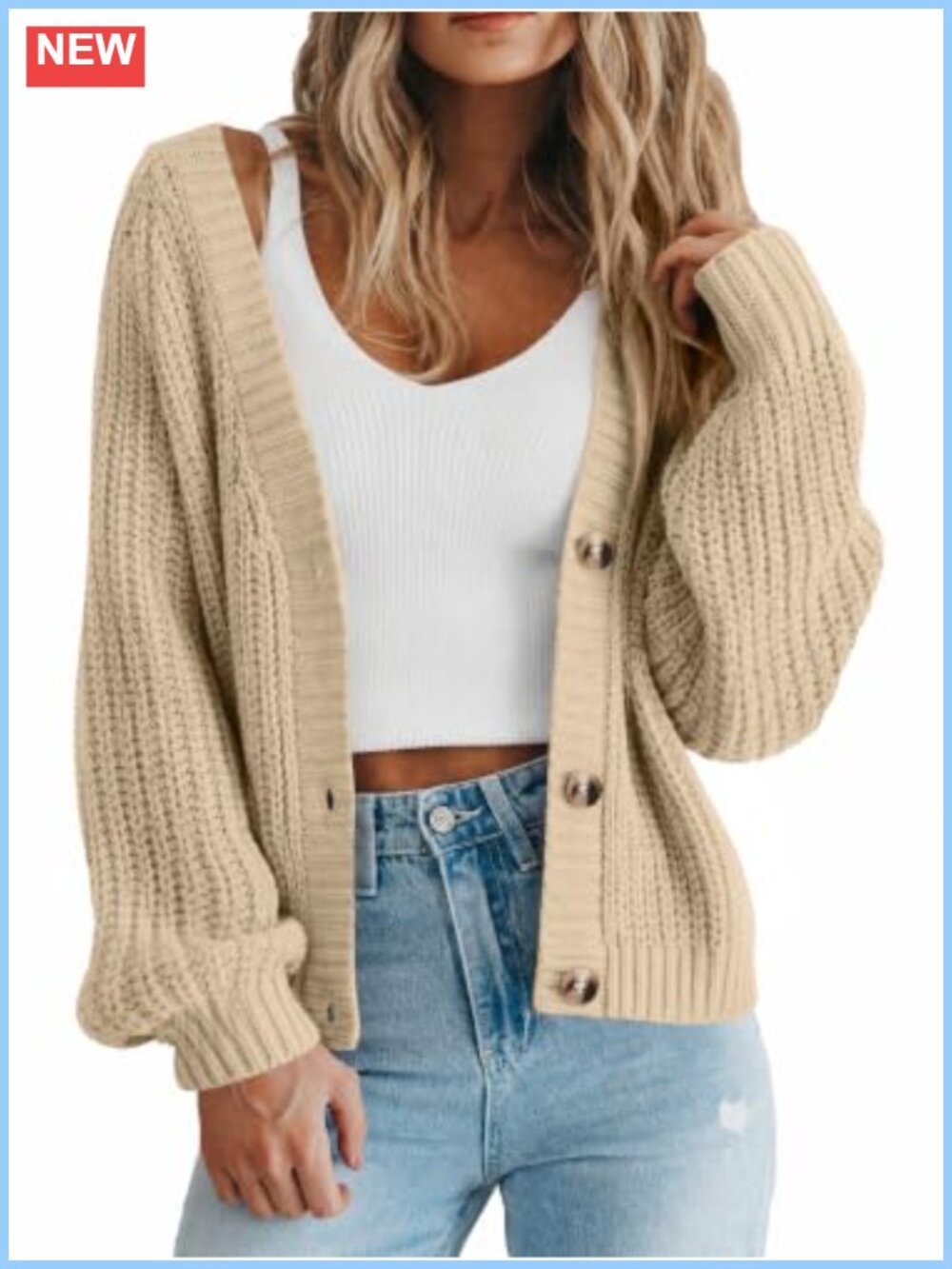 Chunky Knit Open Front Cardigan V-Neck Long Sleeve Loose Fit Casual Sweater